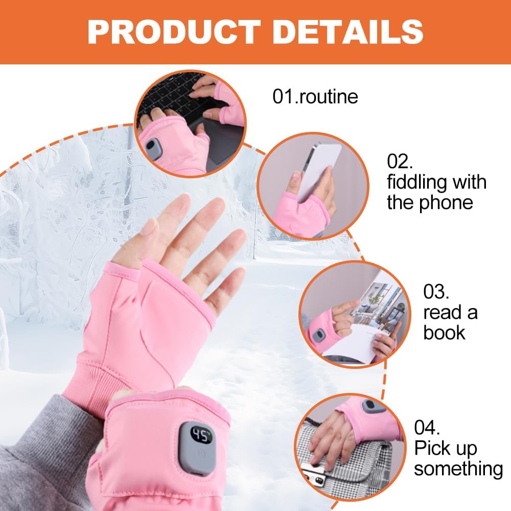 Portable Heating Gloves with Digital Display，2026 New Adjustable Heating Gloves, 45-55C, 2000mAh Rechargeable Heated Gloves,Smart Thermostatic Heated Fingerless