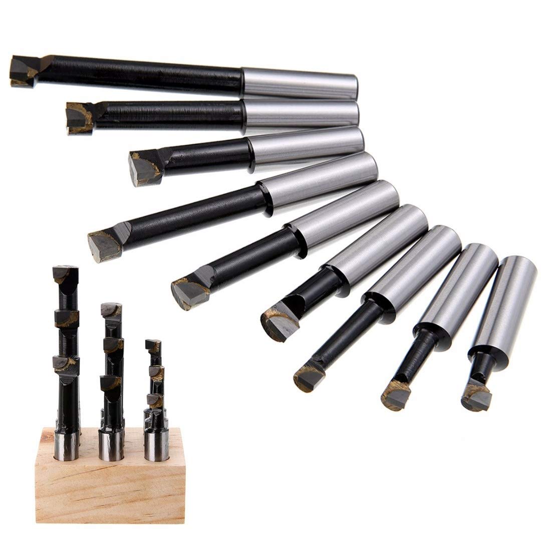 Bohrstangen-Set 9-tlg. – Hartmetallbestückt, Ø 12 Mm, Für 50 Mm Bohrkopf & Drehbank-Fräsarbeiten