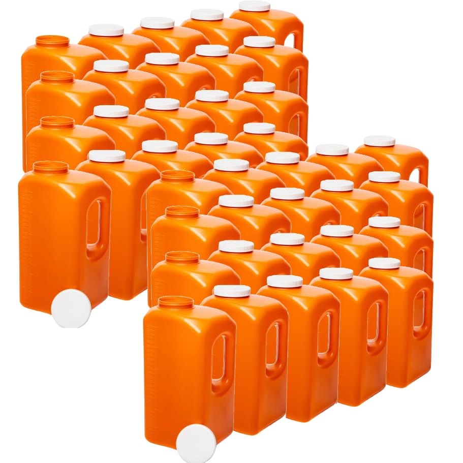 24-Hour Urine Collection Bottles with Easy-Grip Handle - Large Graduated Container for Overnight Collection with Wide Opening and Screw On Cover (40)