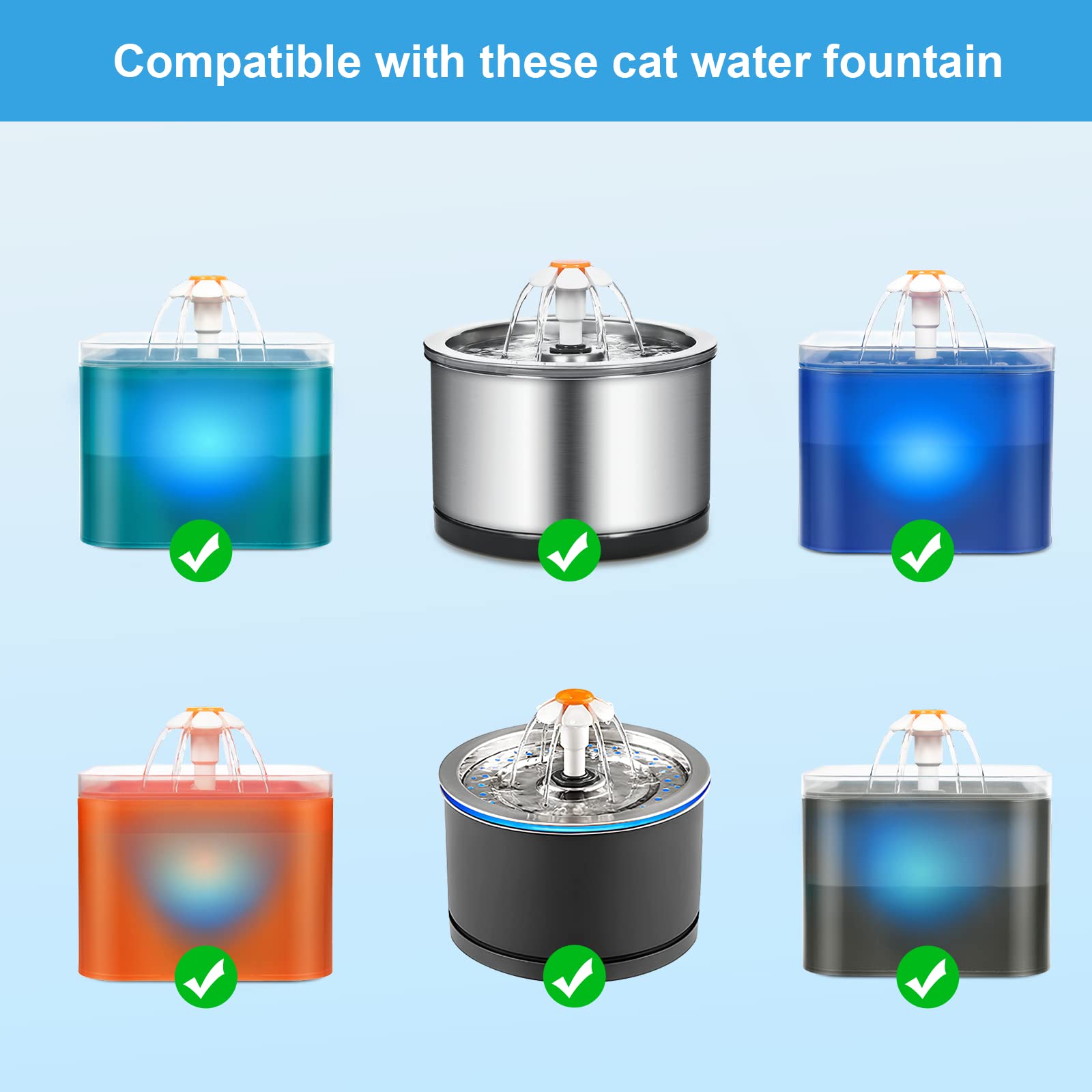 Cat Water Fountain Filters, 8 Packs Replacement Carbon Filters for Automatic Pet Fountain, Stainless Steel Cat Water Fountain - image 2