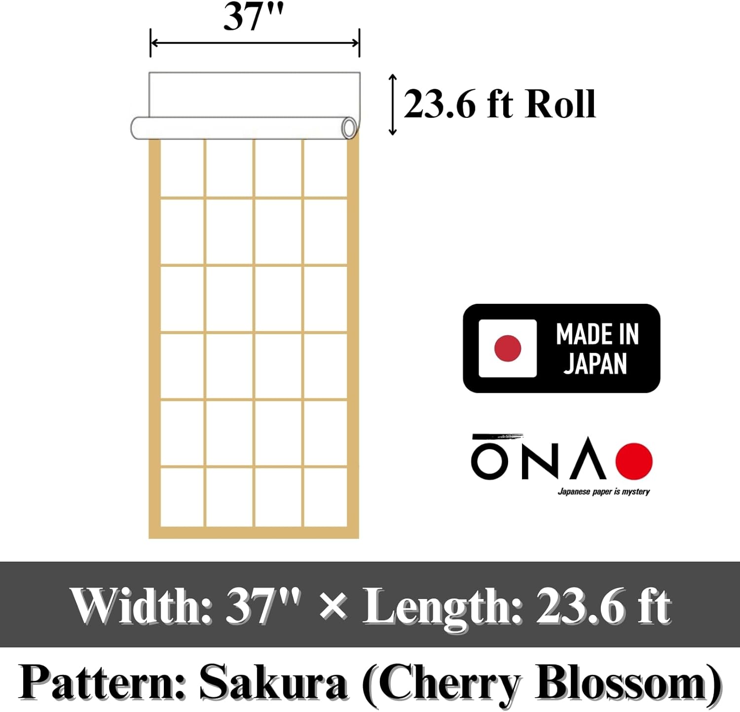 Japanese Shoji Paper Roll (27.2" x 23.6 ft) – Unryu Pattern with Natural Fibers, Shoji Screen Replacement Paper, Made in Japan