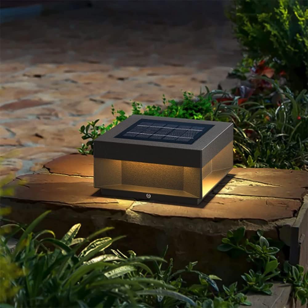 Applique Murale extérieure carrée Solaire Moderne, Lampe sur Poteau LED étanche IP65, 3000K, lumière Chaude, pour clôture, terrasse, Pilier, Jardin, allée, pelouse ()