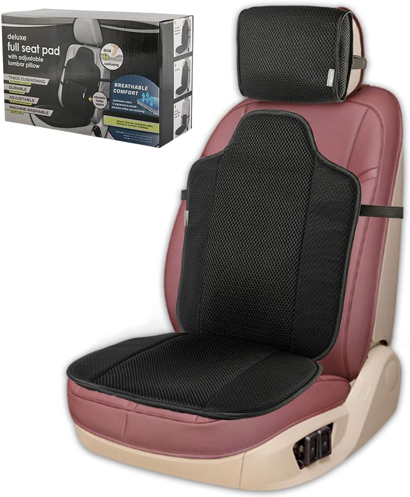 Lumbar Support Pillow with Seat Cushion, AirFresh 5D Air Mesh 3-in-1 Back Cushion for Lower Back Pain Relief, Breathable, Heat Insulation Ideal Back Pillow for Office Chair and Car Seat (Black