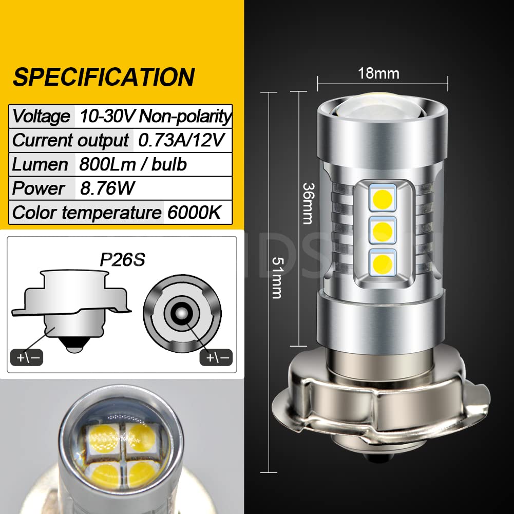 Ruiandsion Lampadine LED P26S Per Moto - 2 Pezzi 12V Super Luminose 6000K Bianco - Facile Installazione