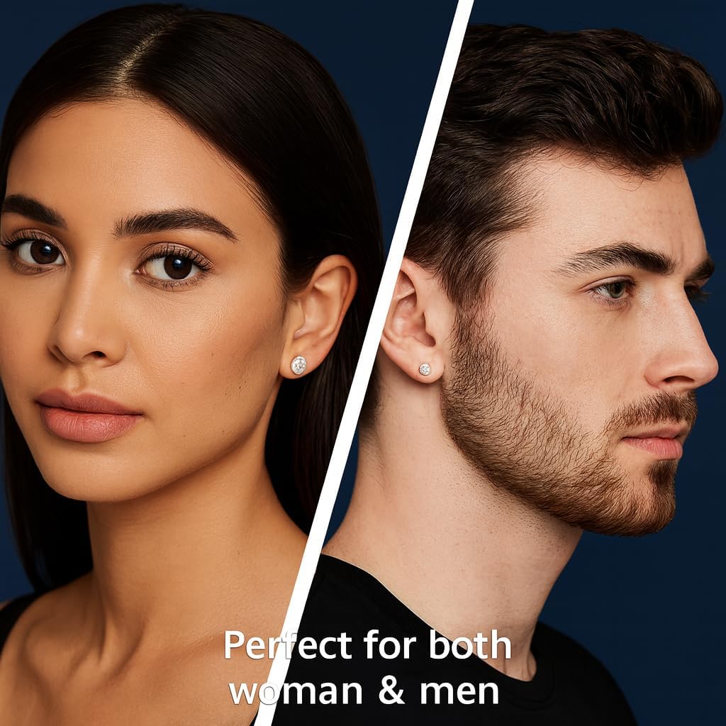 Moissanite Stud Earrings, 925 Sterling Silver 18K White Gold Plating Studs for Women Men, Wedding Jewelry Engagement Earrings - Image 6