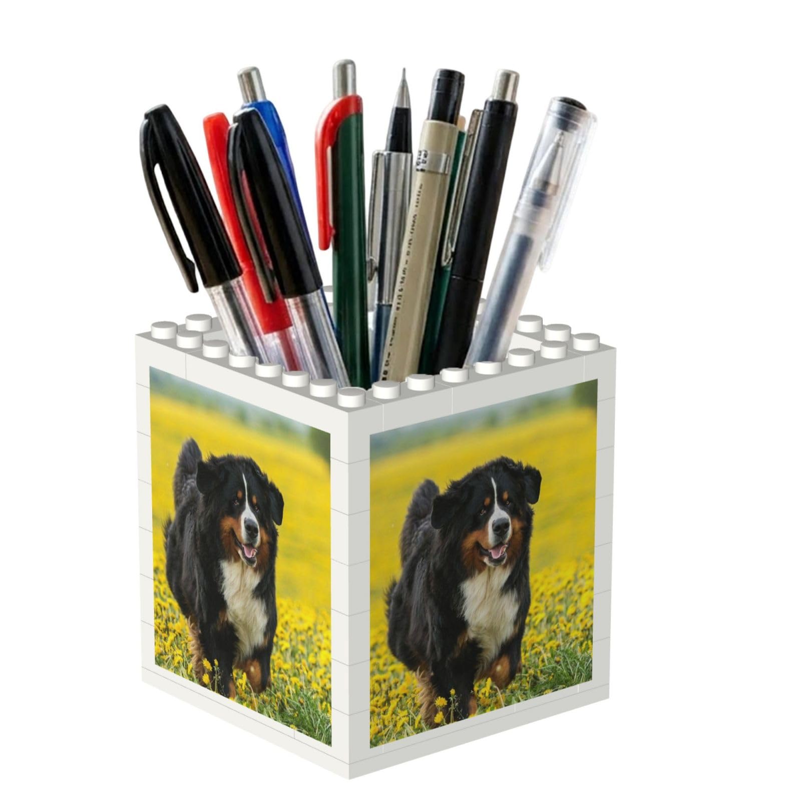 Poadnly Happy Bernese Mountain Dog, Pen Pot Pencil Holder for Office Home School, Compact Desk Organiser for Office Stationery