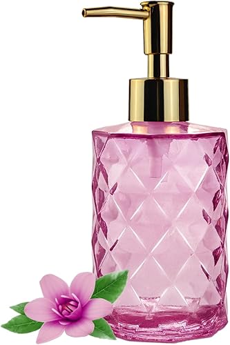 Dispensador de jabón con bomba dorada, dispensador de jabón líquido de manos recargable de vidrio de 12 onzas para baño, cocina, jabón de manos,