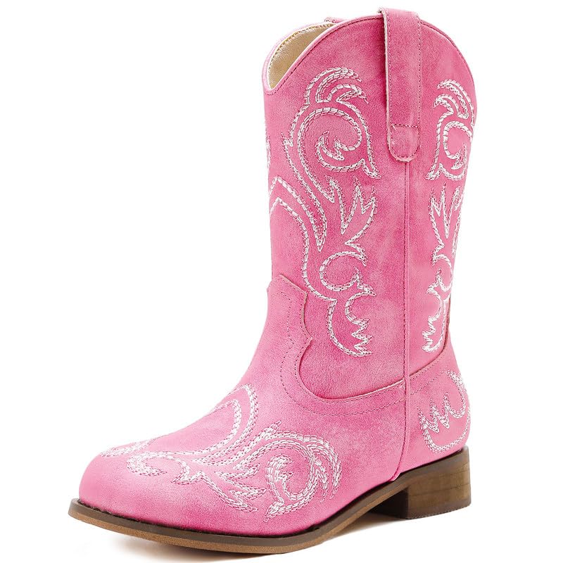 Motasha Cowboy Boots for Girls Boys Kids Cowgirl Riding Boots Square Toe Western Embroidery Mid-Calf Birthday Party Toddler Big Kid