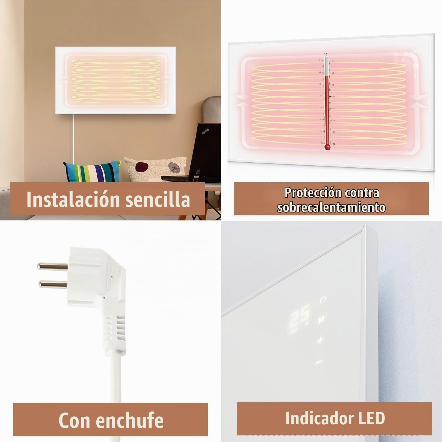 Calefactor Bajo Consumo Calentador de Infrarrojos 450W Estufas Electricas Bajo Consumo de Pared Ahorro de Energía Calentador Eléctrico de Pared