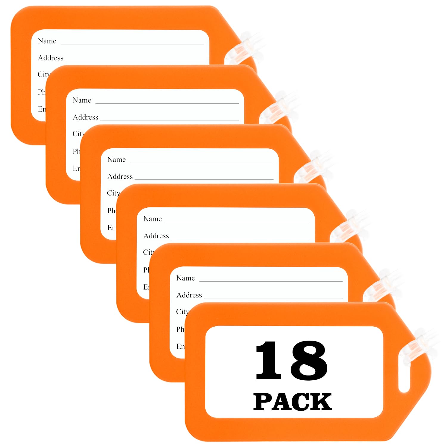 18 Pack Luggage Tag Bright Luggage Tags for Suitcases Bag Tags Name Tags for Kids Travel Accessories Must Haves by Sodsay (Orange)
