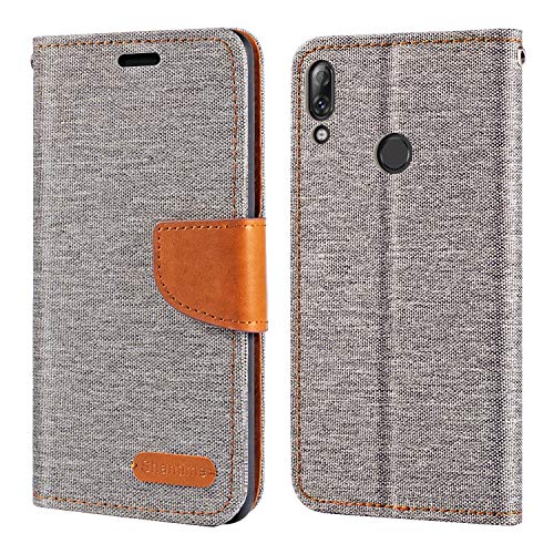 Shantime Funda Tipo Cartera Tela Oxford Compatible con Lenovo K5 Pro, Cubierta Protectora Magnética con Ranuras y Soporte(Gris)