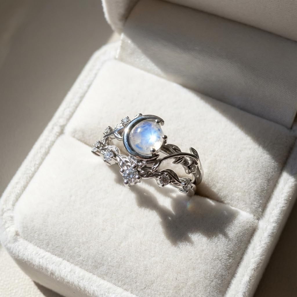 1CT-4CT Moonstone Rings for Women 10K /14K /18K Solid Gold Gemstone Moonstone Engagement Ring Wedding Promise Ring Gift for Her Free Engraving