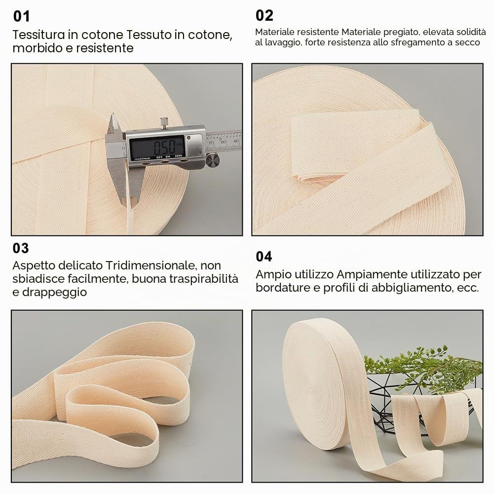 NBEADS 50m/Rotolo 40mm Fettucce In Cotone A Spina di Pesce Corde Piatte In Cotone A Spina di Pesce Nastro Regalo per La Decorazione Domestica Cucito Artigianato Fai Da Te, Bianco Antico