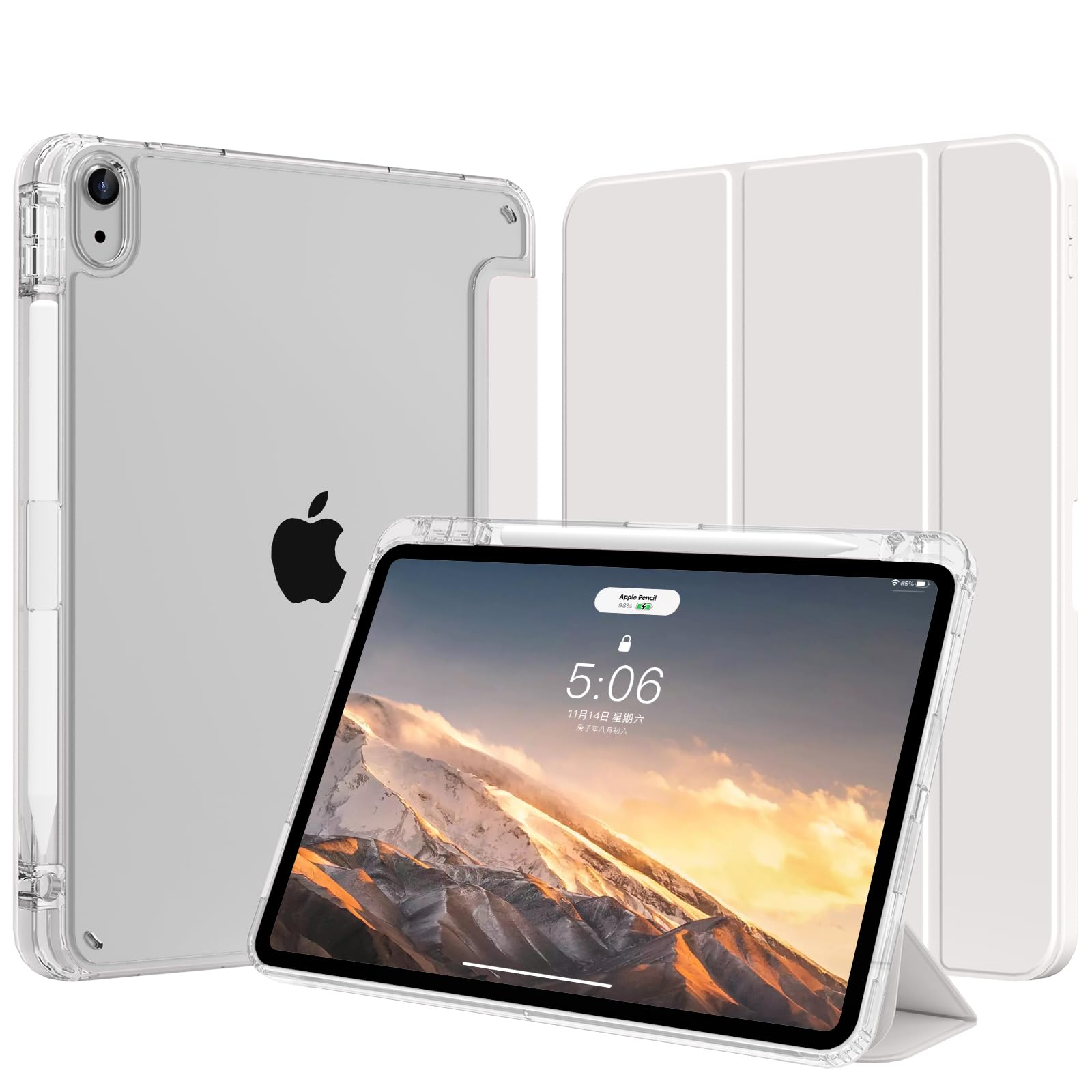 SZPSGC Hülle für iPad (A16) 11. Generation 11 Zoll 2025, iPad 10. Generation 10,9 Zoll 2022 mit Stifthalter, Schlank Leicht Trifold Schutzhülle mit Hart PC Transluzenter Rückseite, Grau