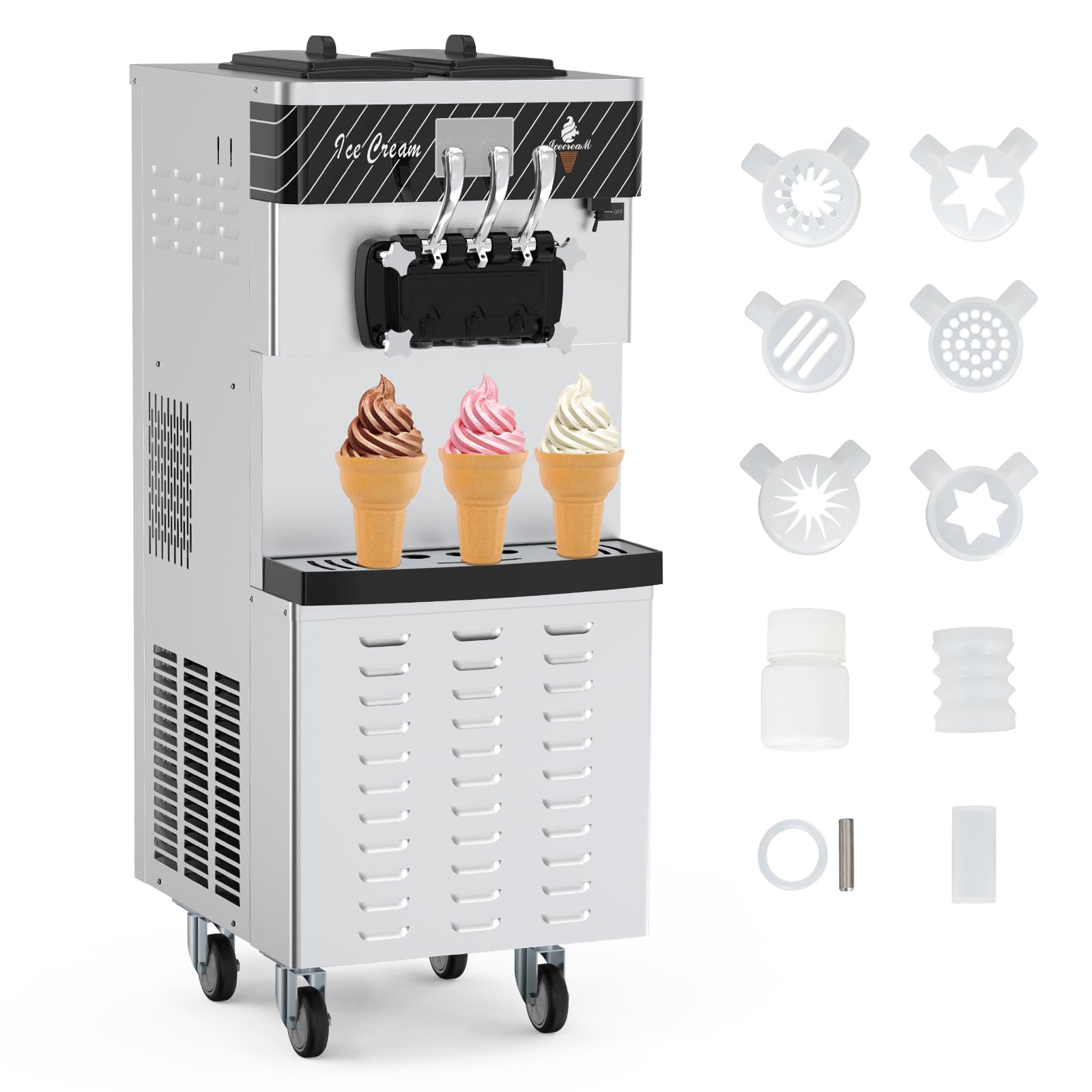 MilleLoom Commercial Soft Serve Ice Cream Machine 220V/2450W - 3-Flavor Dispenser, 5.8-7.9 GPH Output, Auto-Clean & LCD Touch Screen for Restaurants, Bars, Snack Shops