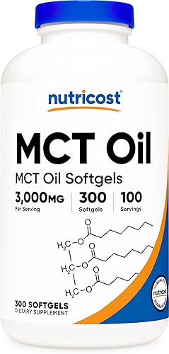 Nutricost MCT Oil Softgels 1000 mg 300 SFG 3000 mg Serv  Ideal para ceto cetosis y dietas cetogénicas