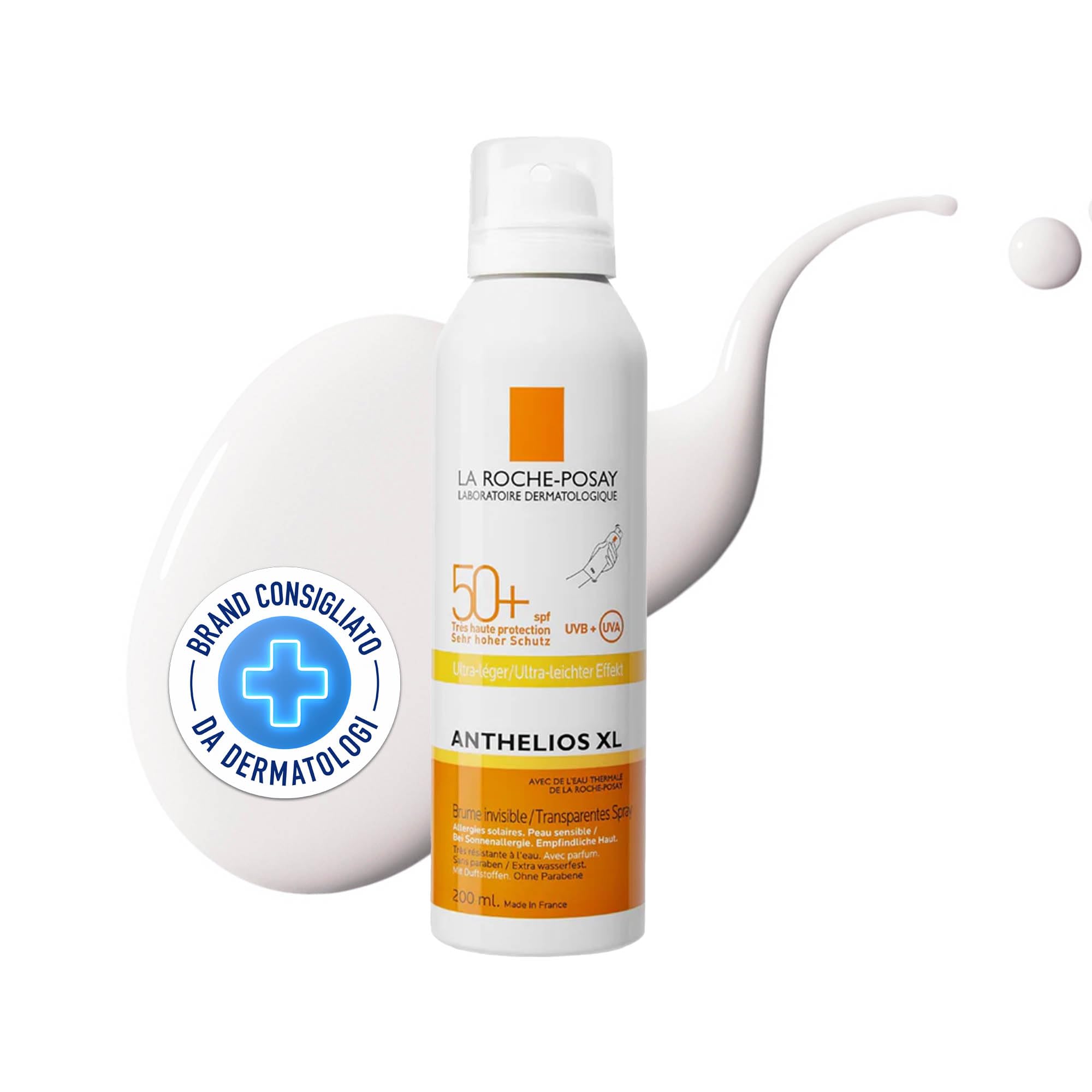La Roche Posay Anthelios, Spray Corpo Invisibile SPF50+, Per Pelli Sensibili al Sole, Protezione Estrema Anti-UVA e UVB, Resistente ad Acqua, Sabbia e Sudore, Con Glicerina e Acqua Termale, 200 ml