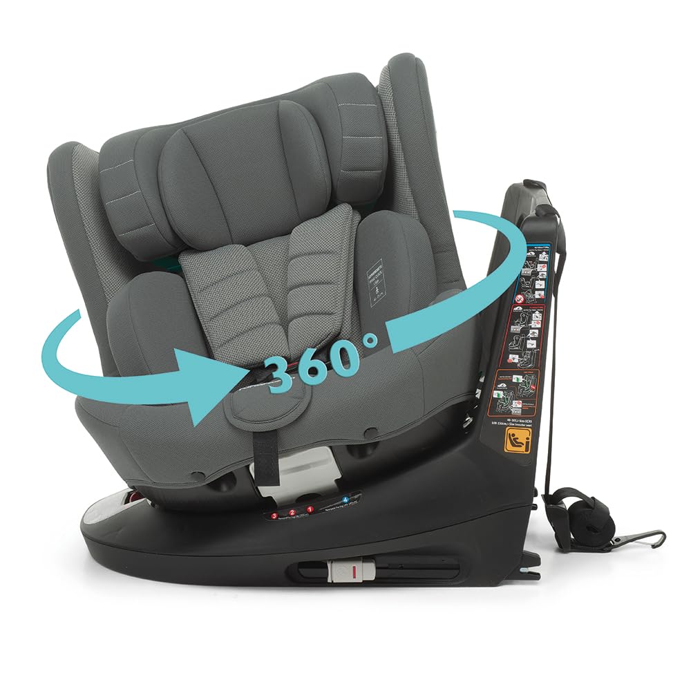 Foppapedretti FP360 Quick i-Size, Siège pivotant à 360° pour enfants de 40 à 150 cm de hauteur, 0 à 12 ans, conforme ECE R129, fixation Dualfix (Isofix et non), Safe Body Protection, Black