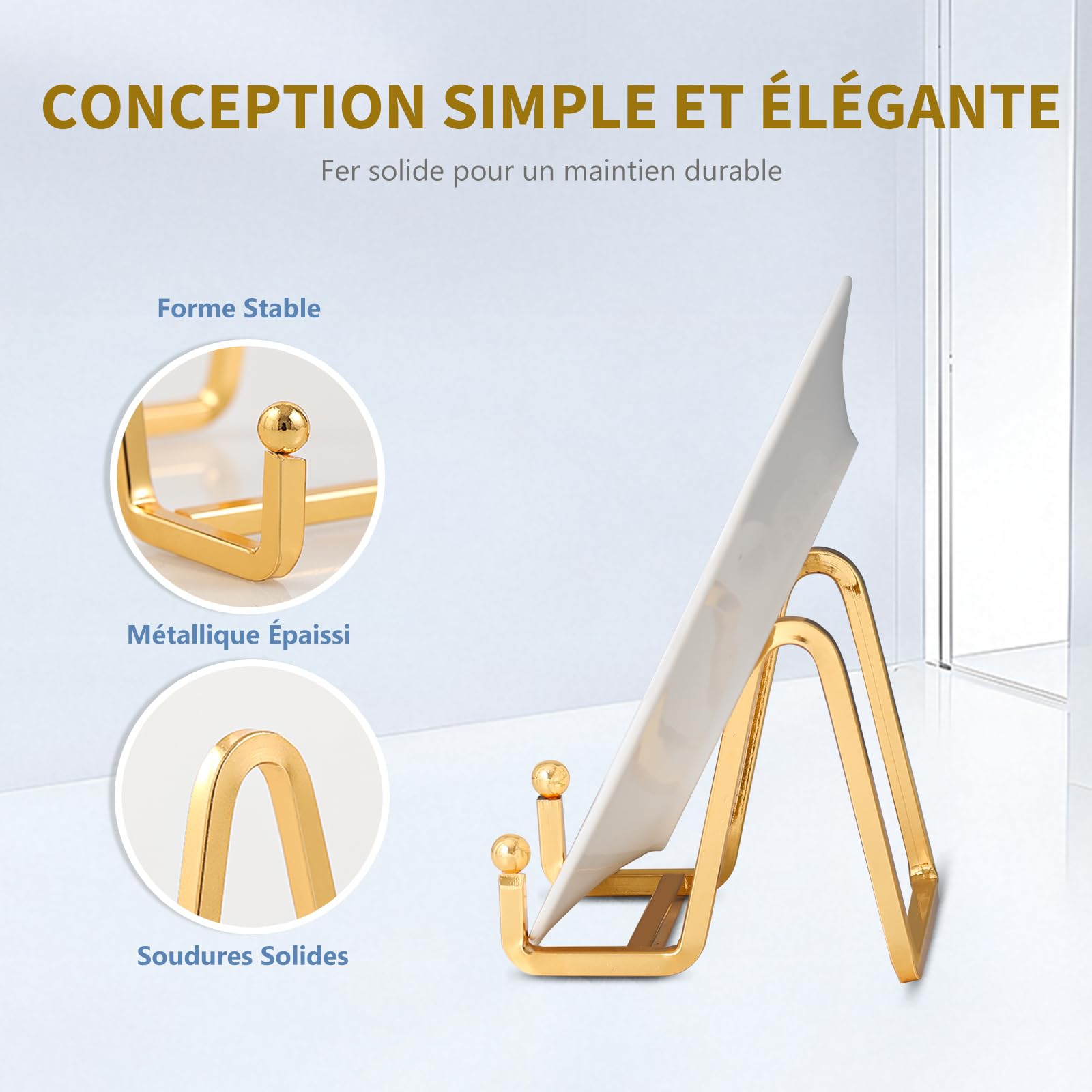 3 Supports D’assiette En Métal Argenté - Présentation Assiettes, Cadres Photos, Livres - Design Scandinave - 12
