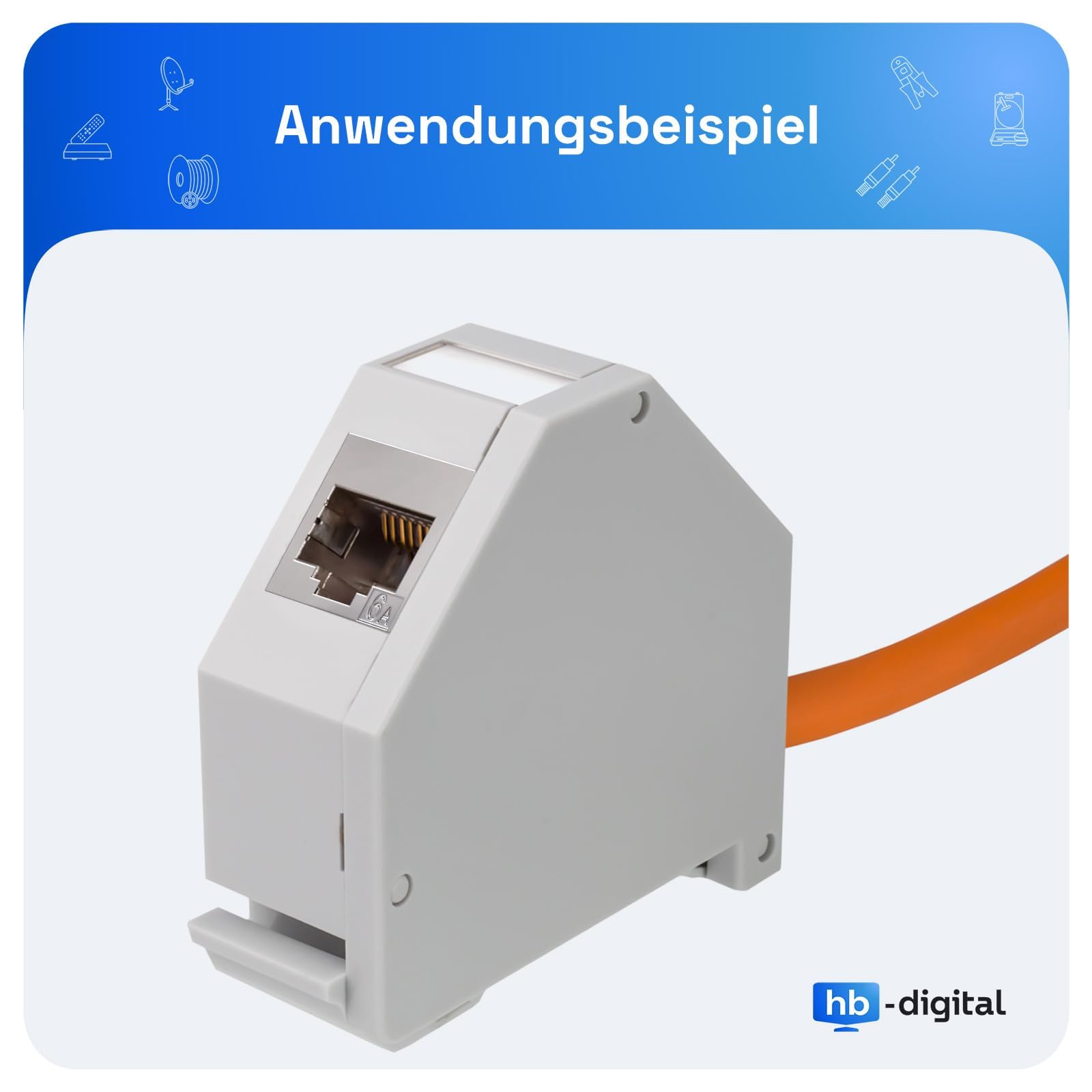 hb-digital Kit : 6 modules Keystone Cat.6a RJ45 + 6 adaptateurs de rail DIN Support Keystone pour rail DIN standard 35 mm | RJ35 blindé sans outil Montage Ethernet LAN réseau STP LSA