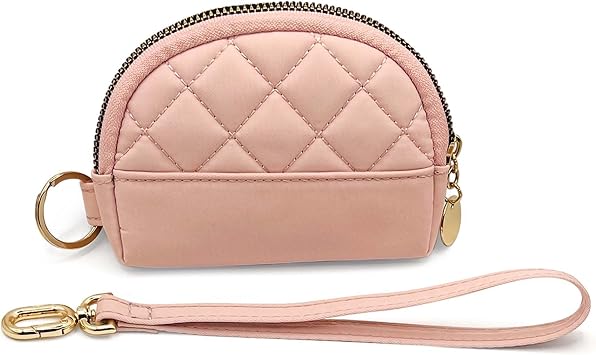 M-Plateau Quilted Nylon Coin Purse, Womens Small Wallet with Detachable Pouch Wristlet, Credit Card Holder with Zipper for Travel New-Pink