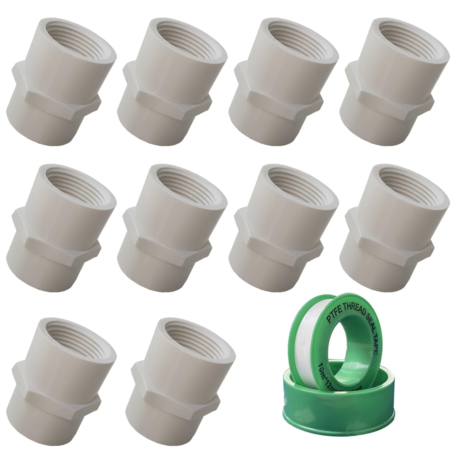1 inch NPT Female Thread PVC Pipe Fitting Adapter Connector, 10Pcs White PVC Pipe Fitting, Sch40 PVC Slip Coupling, PVC Female Threaded Pipe Coupling, Socket x NPT Female