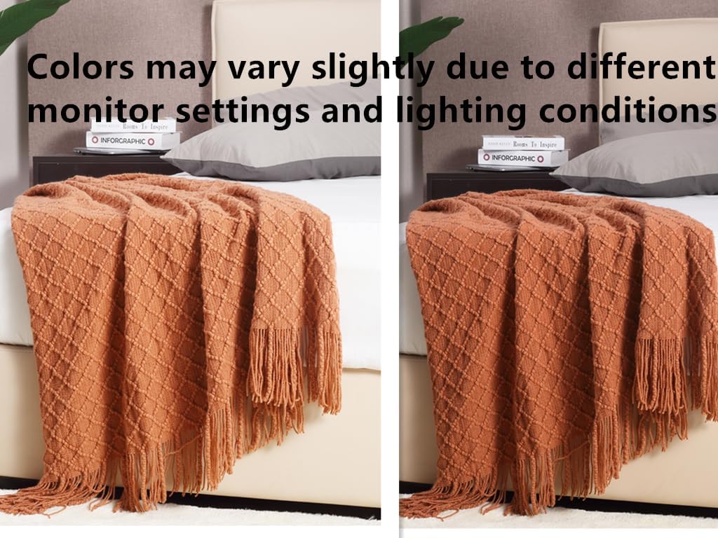 crevent home farmhouse decor rustic couch sofa chair bed throw blanket, soft warm light weight for travelling in spring summer (50''x60'' burnt orange) rust caramel 50inchx60inch