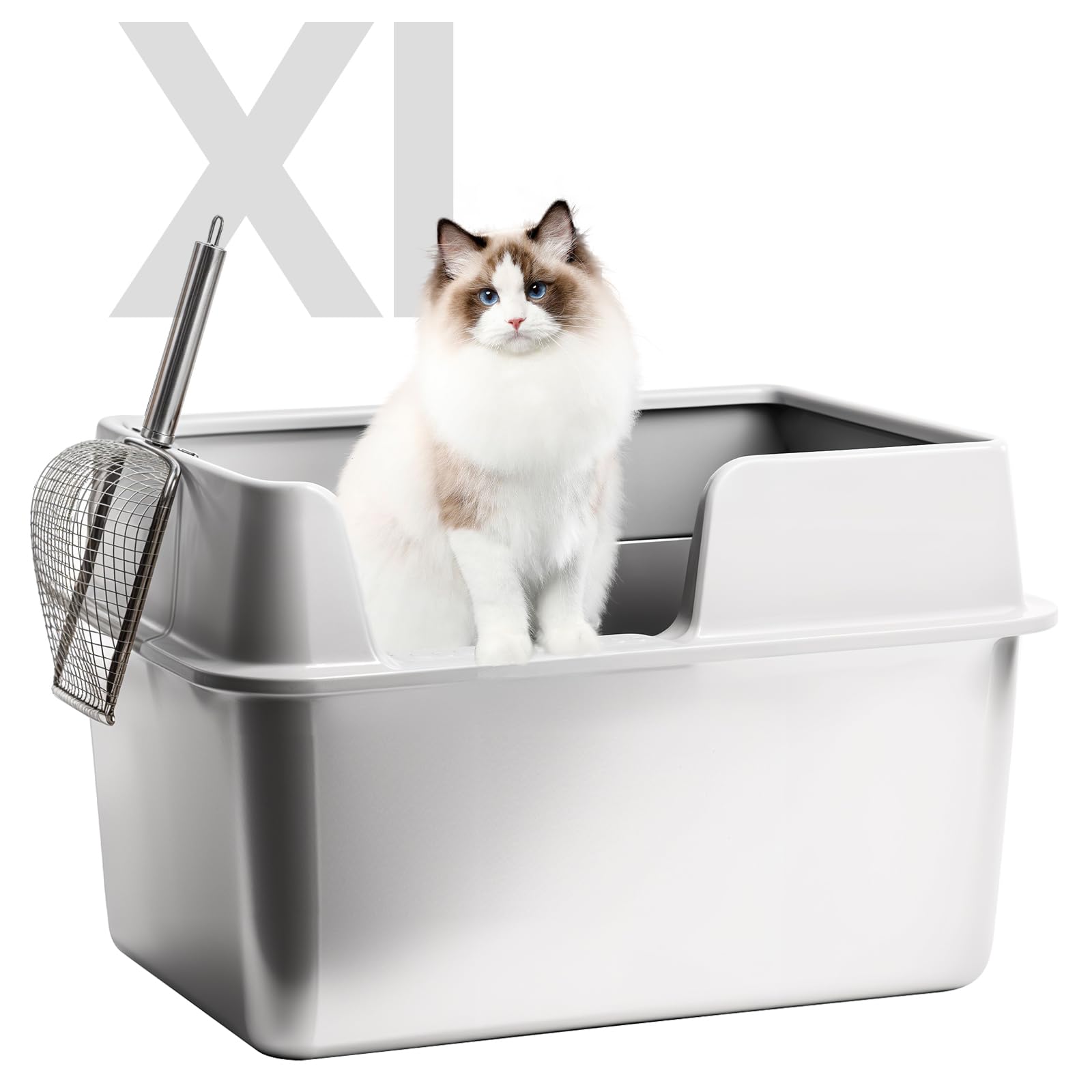 UmimileStainless Steel Cat Litter Box with Lid, XL Extra Large Litter Box for Big Cats, Metal Litter Box with Scoop, Easy Clean, Anti-Leakage, Non-Sticky(Grey)