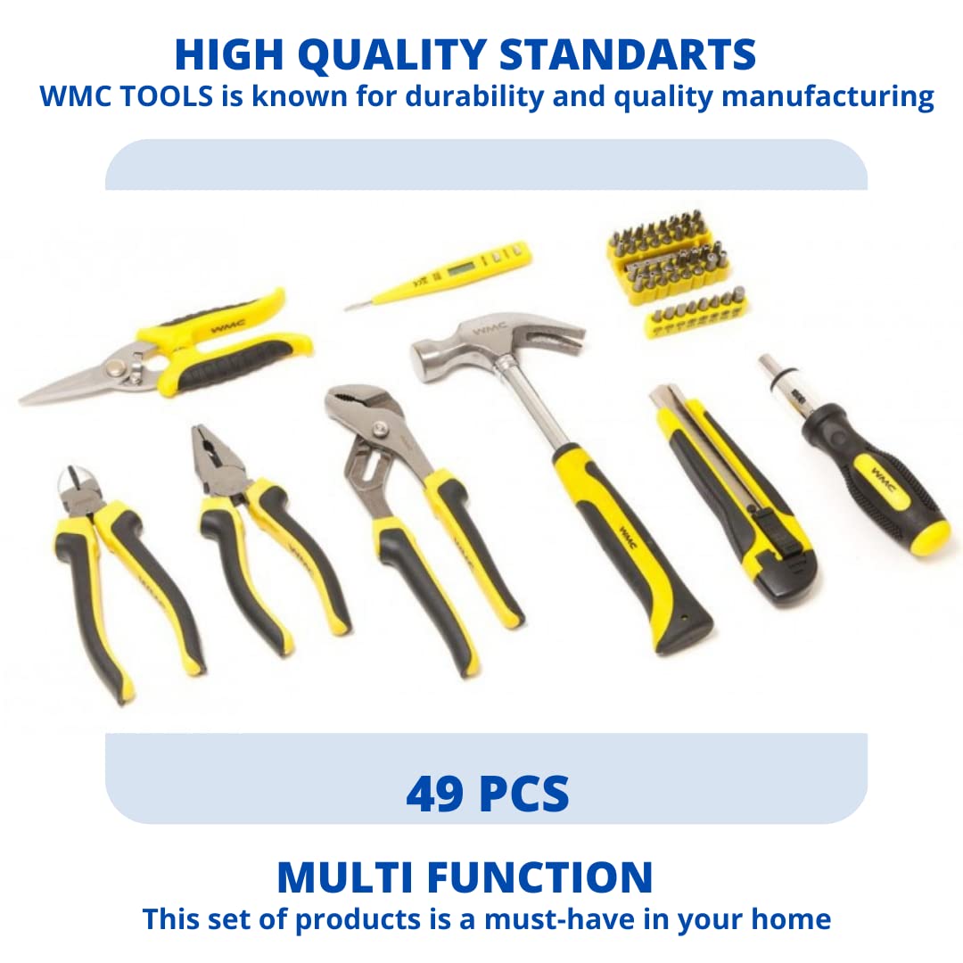 WMC TOOLS Basics - Set di attrezzi per la casa con martello, forbici da giardino, cacciavite, pinze, set con borsa per attrezzi, attrezzi di base, con borsa