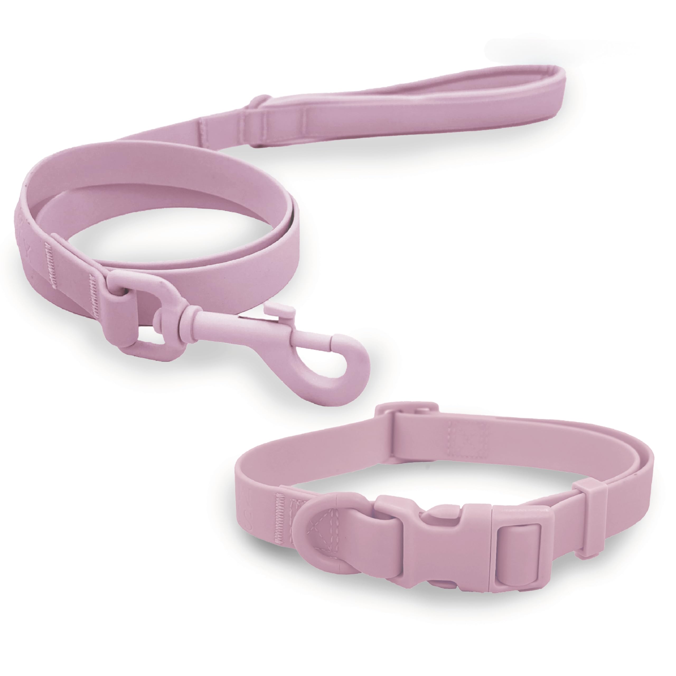 HugglePets Skye & Murphy Snappy Dog Lead and Collar Set - Weatherproof Wipe-Clean Easy-Fasten Snappy Dog Leads with Collars - Blush Pink, Large 40-45cm - Dog Collar and Lead Set