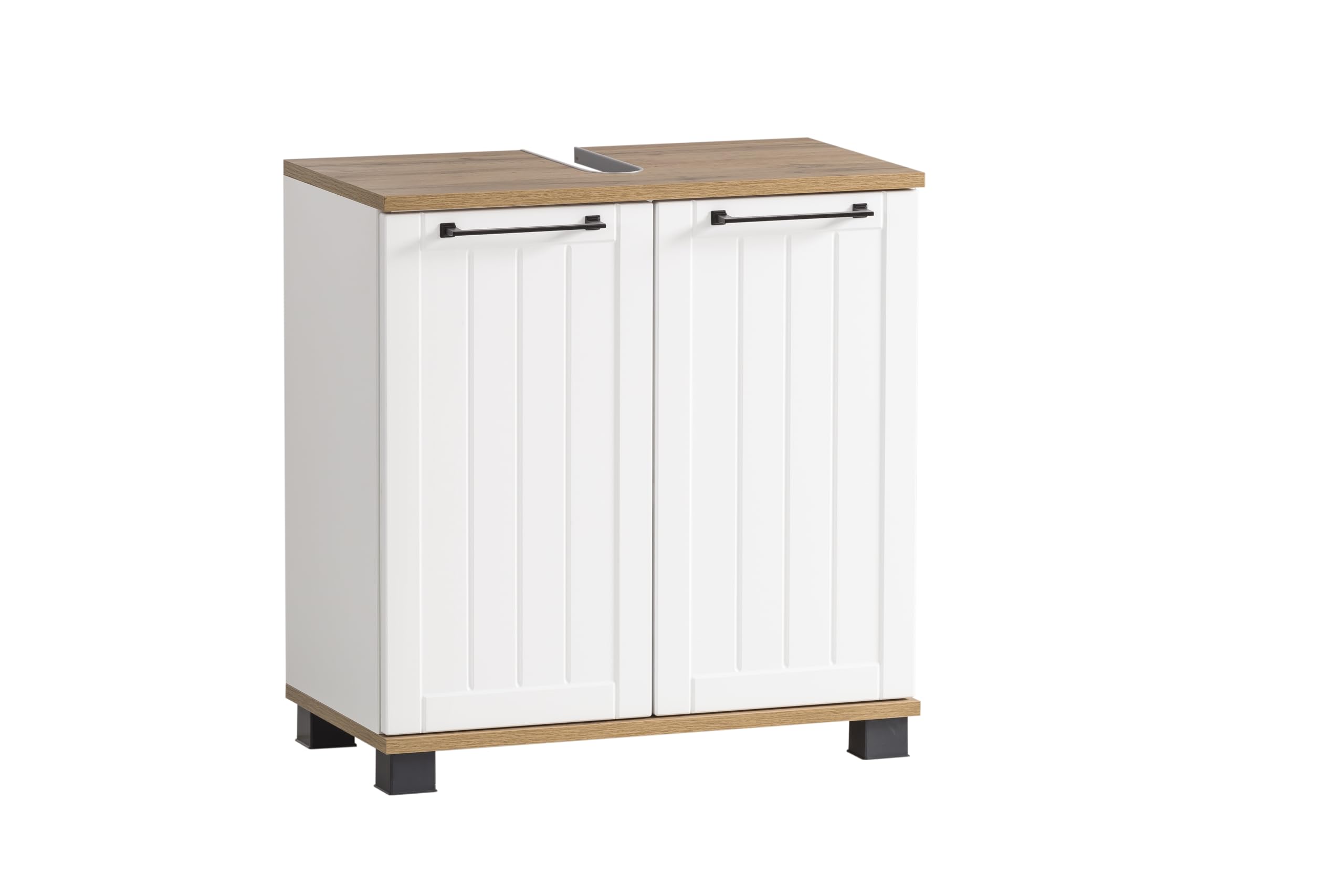 Schildmeyer Waschbeckenunterschrank Jelda 154166 – matt weiß / Eiche Landhaus-Dekor