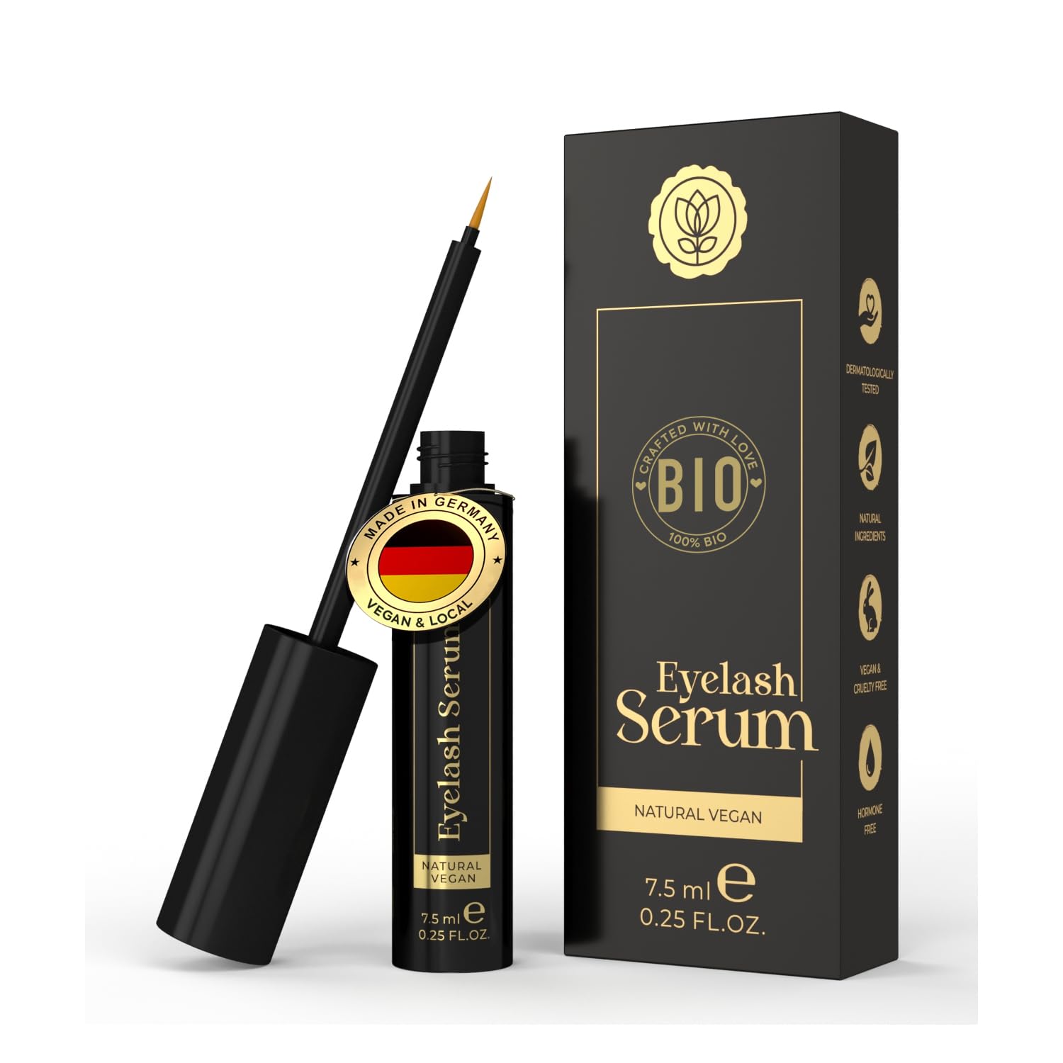 Kapua Naturals Serum Pestañas • Multi-Peptide-Complex • +Caffeine • +Hyaluronic Acid • +Biotin • +Unique TN3-Matrix • +Vitamin E • serum pestañas crecimiento • crece pestañas • 7,5ml