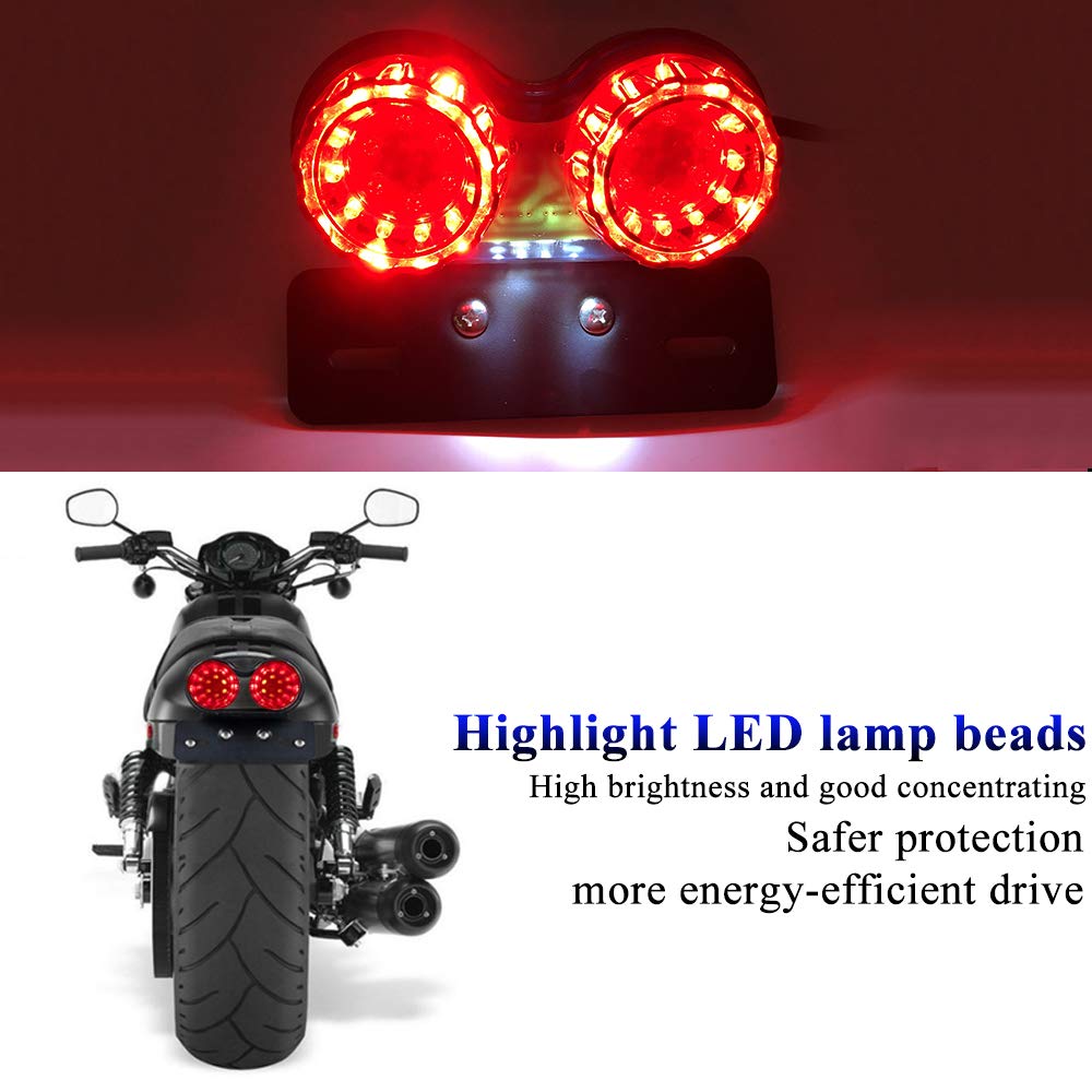 Fanale Posteriore A LED Qiilu Per Moto, Luce Freno E Indicatore Di Direzione Doppio Ovale, Con Supporto Targa In Metallo, Universale 12V, Resistente E Ad Alta Luminosità - 2