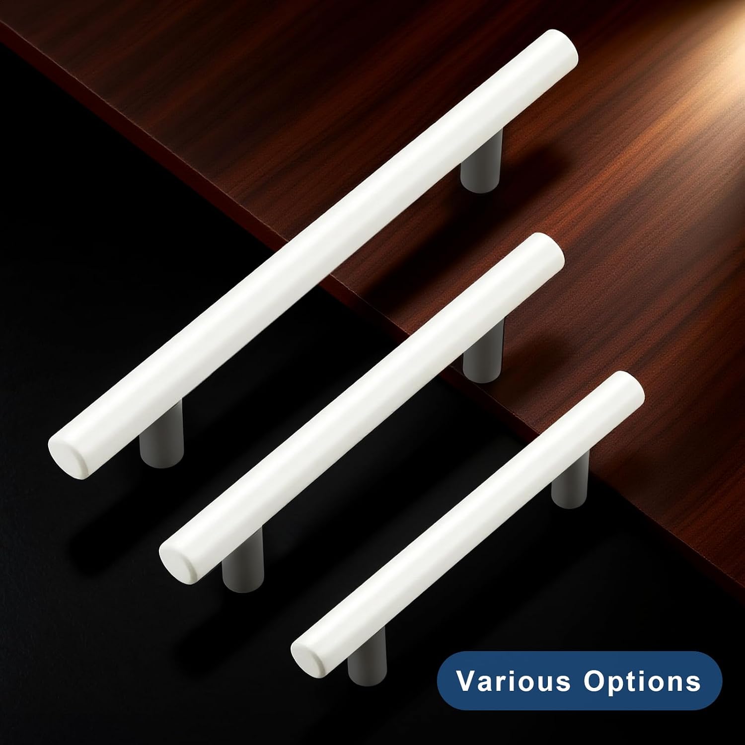 Knobonly 30 Pack 3-3/4 Inch Hole Center White Cabinet Pulls, Kitchen Cabinet Handles, Stainless Steel Modern Cabinet Hardware