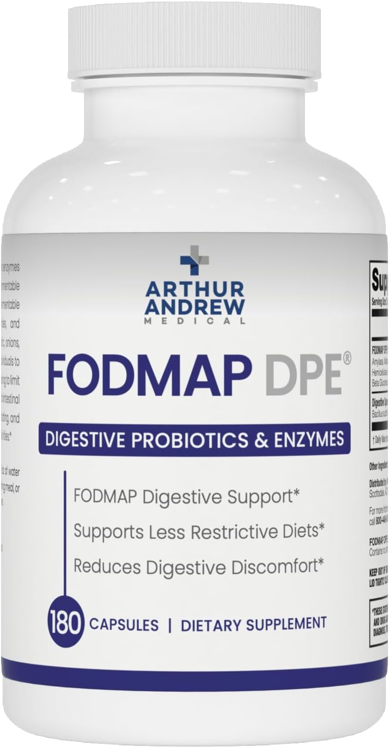 Arthur Andrew Medical - FODMAP DPE, Digestive Probiotics and Enzymes, Relief for FODMAP Intolerance and Highly Fermentable Foods, Vegan, Non-GMO, 180 Capsules