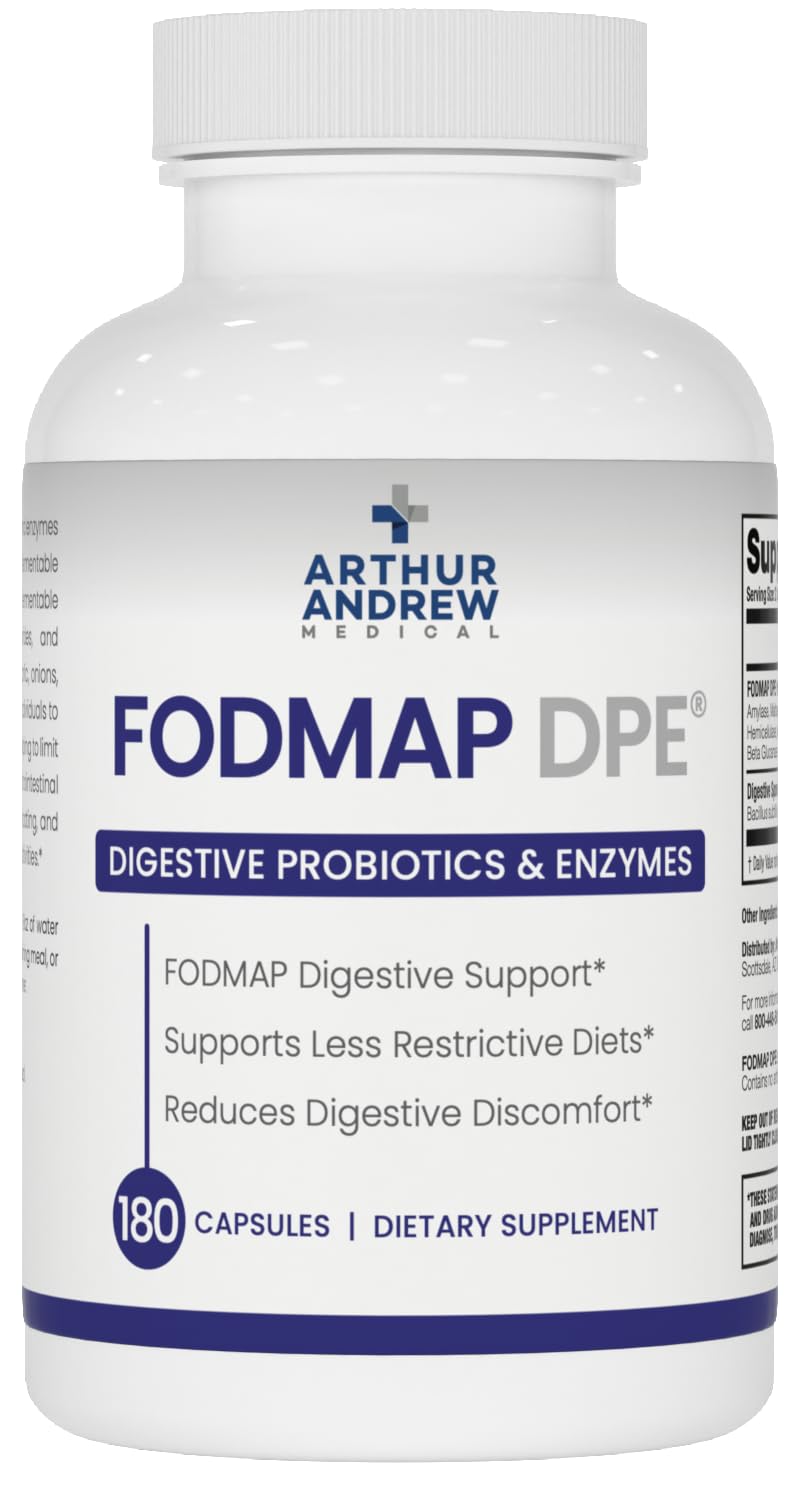 Arthur Andrew Medical - FODMAP DPE, Digestive Probiotics and Enzymes, Relief for FODMAP Intolerance and Highly Fermentable Foods, Vegan, Non-GMO, 180 Capsules