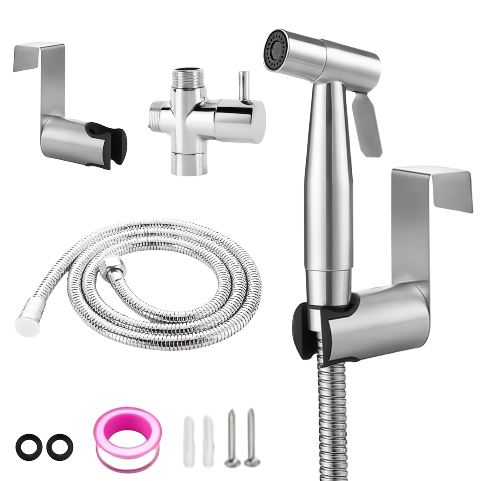 Bidet doccetta a mano in acciaio inox spruzzatore WC kit con erogatore tubo gancio