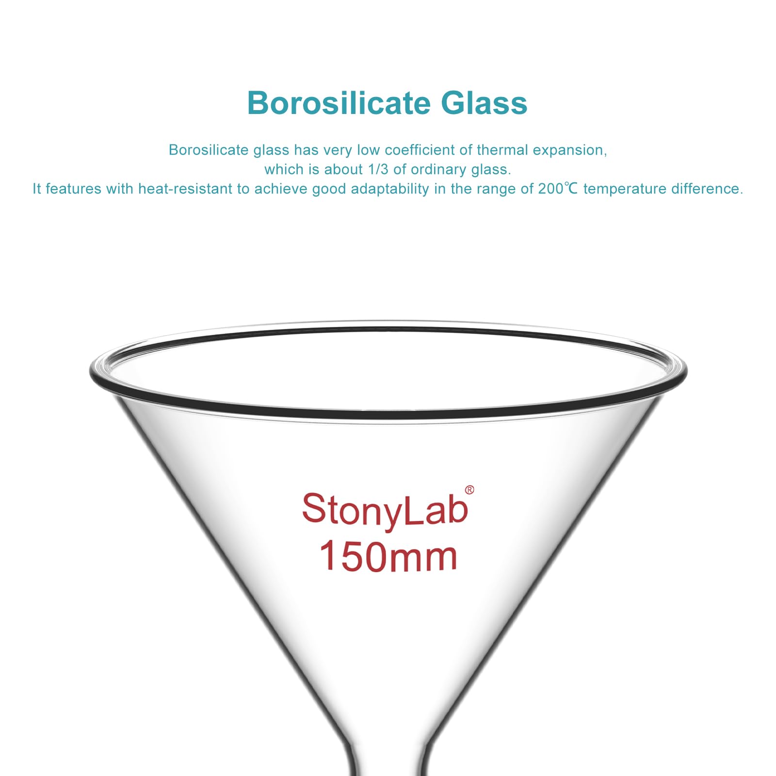 stonylab Entonnoir à Poudre en Verre à Tige Courte avec Diamètre Extérieur Supérieur de 150 mm et Joint Intérieur 24/40, pour Usage en Laboratoire Chimique Uniquement