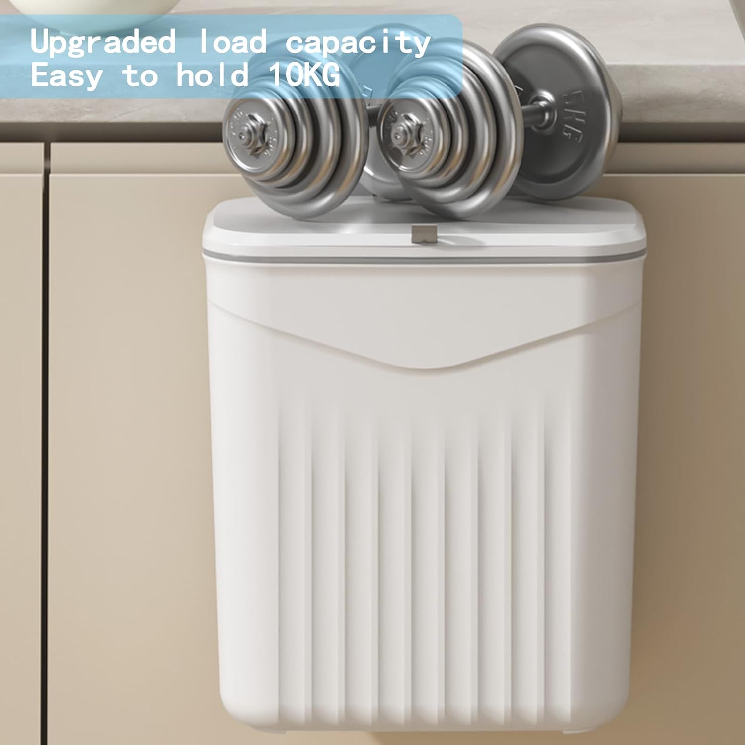 Under Counter Waste Bin | 2.4 Gallon Kitchen Compost Bin Hanging | Space Saving Small Trash Can for Kitchen Cabinet, Bathroom or Office | Dual Opening Lid