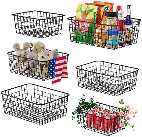 Wire Baskets, Warmfill 6 Pack Wire Storage Baskets Pantry Organization and Storage Metal Basket Bin for Shelf Pantry Kitchen Cabinet, Black (2 Small, 2 Medium, 2 Large)