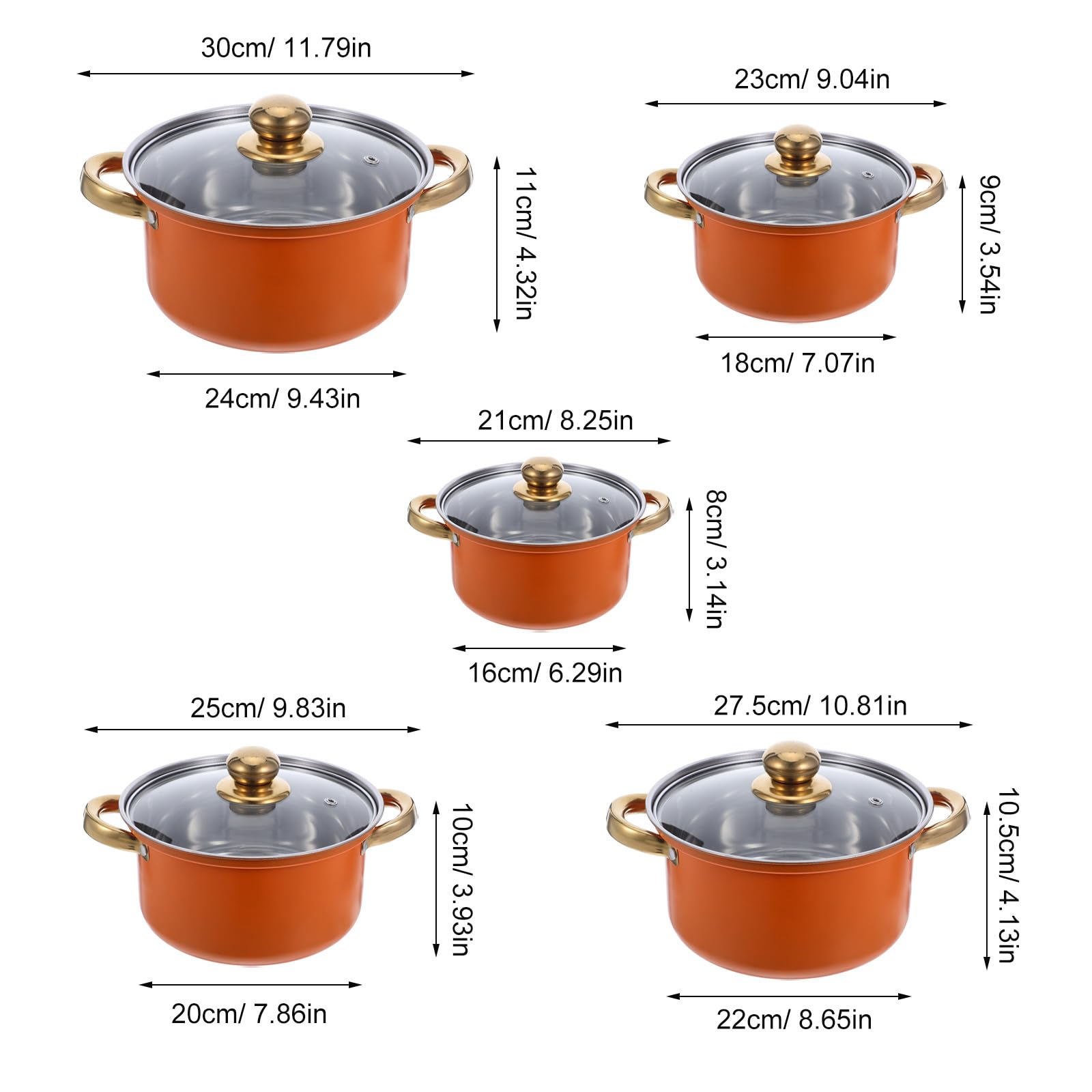 5 set di pentole da cucina: pentole e padelle in acciaio inossidabile, pentola con casseruola e pentola con coperchi in vetro per la maggior parte dei fornelli.