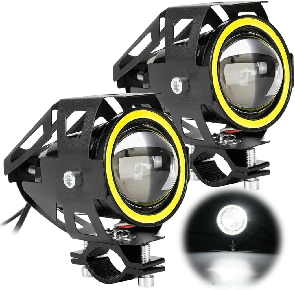 AUTOXBERT Motorcycle LED Fog Lights Spotlight with High Low Strobe Beam Halo, Daytime Running Lights Universal for Car Offroad ATV Truck，2PCS