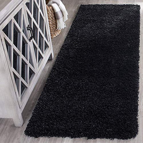 Image of Shaggy Floor Carpets for Living Room, Elegant Bed Side Runner, Modern Carpets for Bedroom, Tempel Carpet,Drawing Carpet,(2x5 Feet, Black)