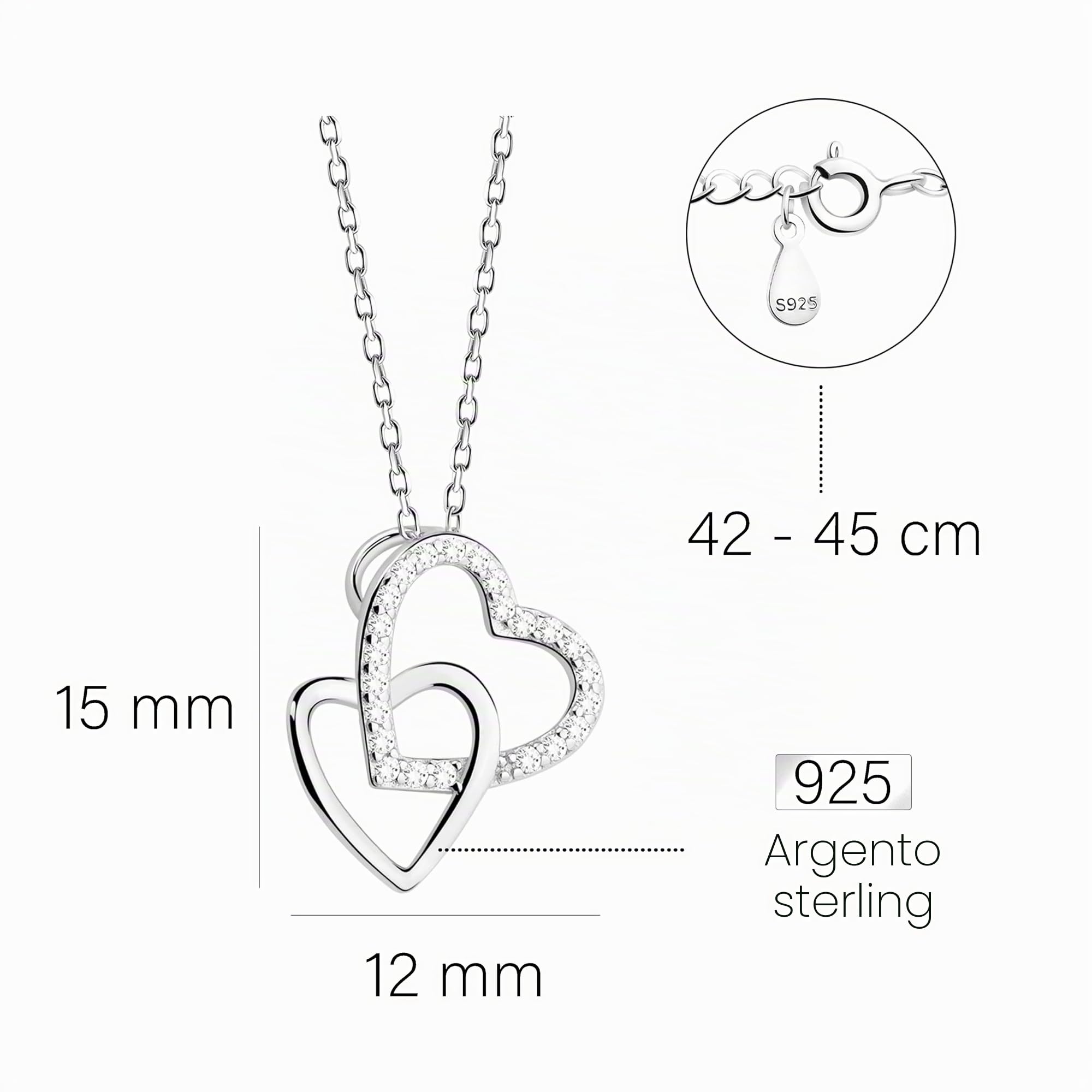 Sofia Milani - Collana da Donna in Argento 925 - con Pietra Zircone - Ciondolo a Cuore - 50032