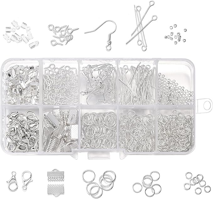 JAUNTY Beads N Fashion Metal Findings Kit, Jewellery Making Metal Findings Kit with Ribbon Clamp Crimps with Loop Head Pins Ribbon Ends for Jewellery Making and Crafts Work