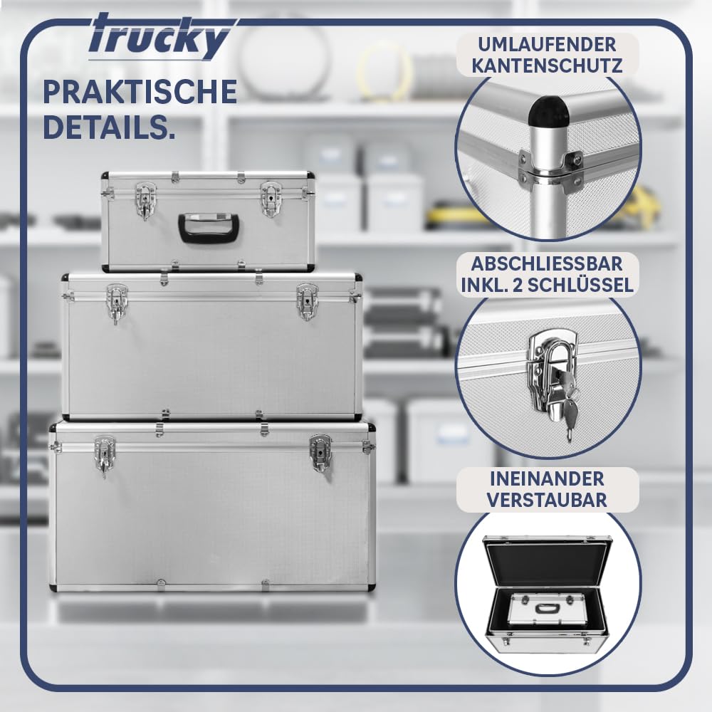 Trucky Aluminium 3er Set Alubox Transportbox Aufbewahrung Silber