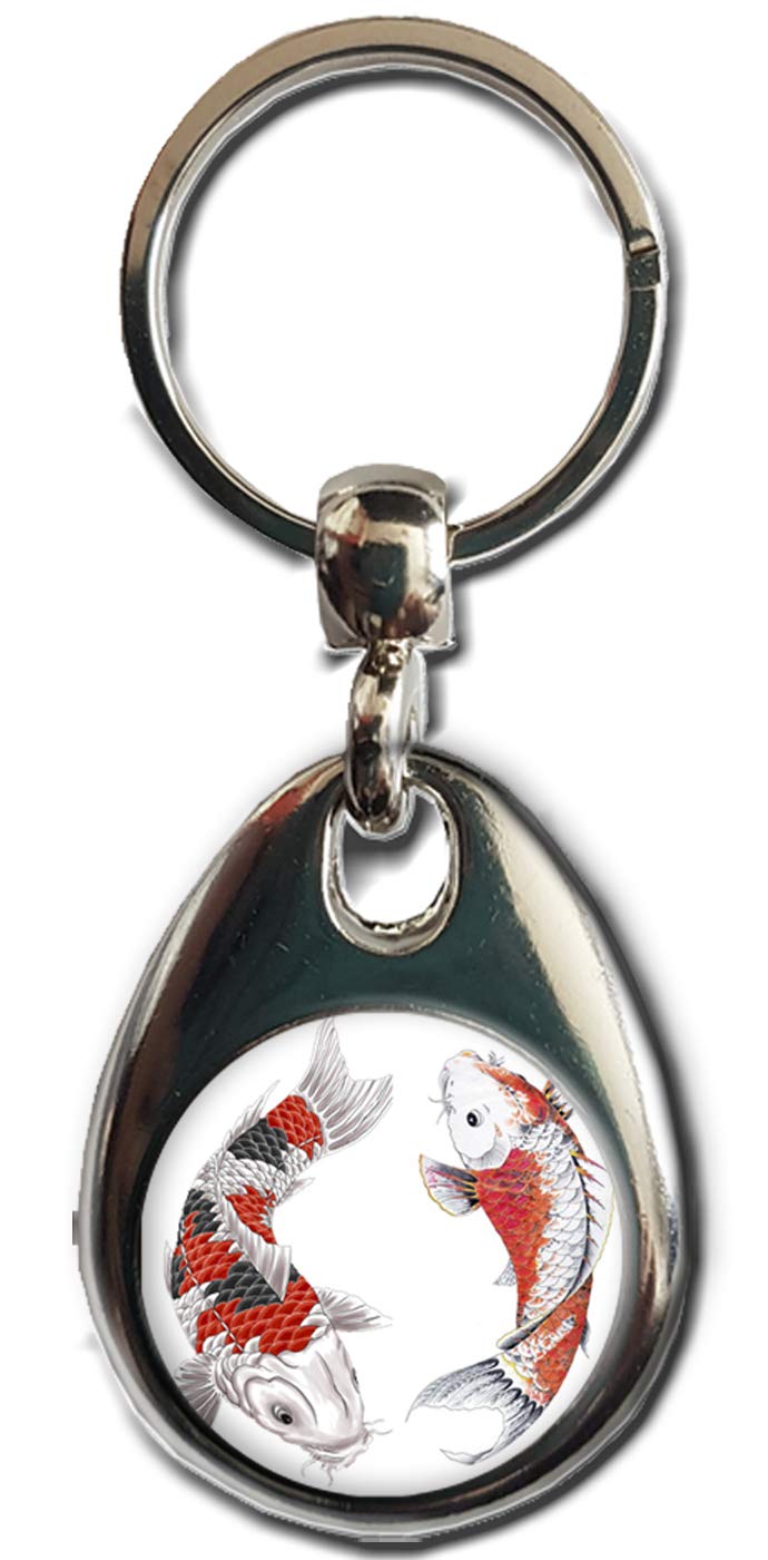 Kazmugz Multicolor Koi Carp Keyring. Heavy Quality Metal Gift Keyring. Double Sided Keychain. British Wildlife Gift.