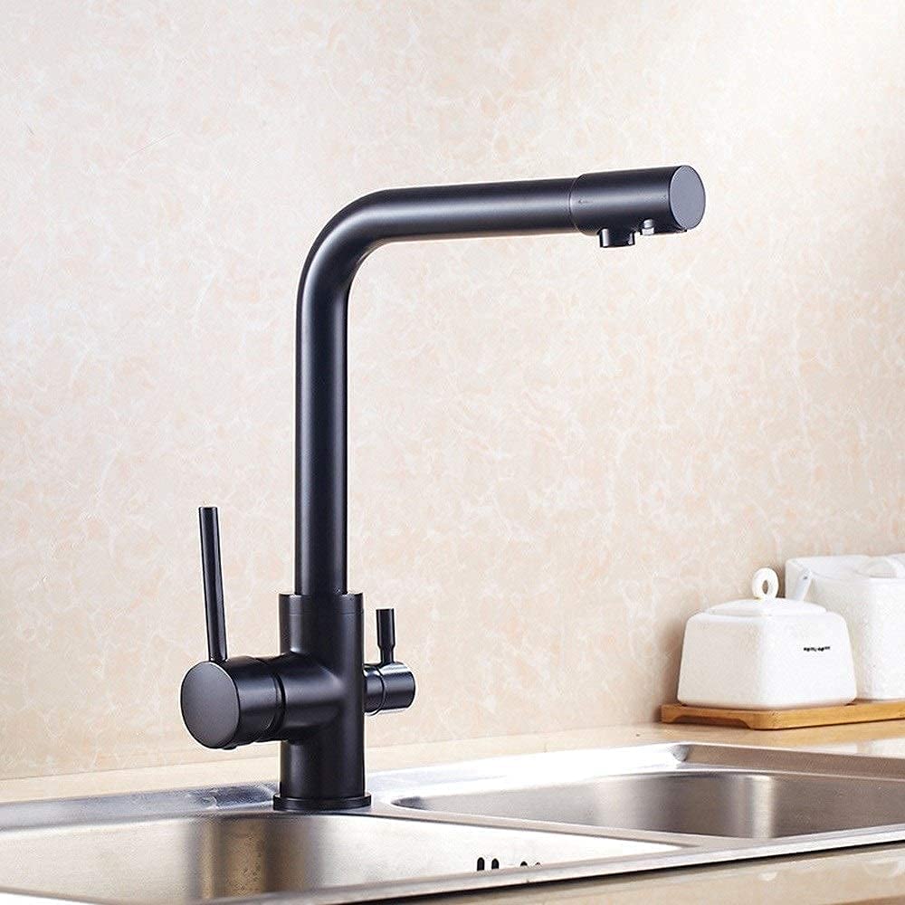 -Grifos, grifos, grifos de fregadero de cocina fríos y calientes Grifo de cocina de agua potable Grifo de cocina de latón macizo Asas dobles Caño giratorio de 360 ​​​​grados Grifo de filtro mezclador