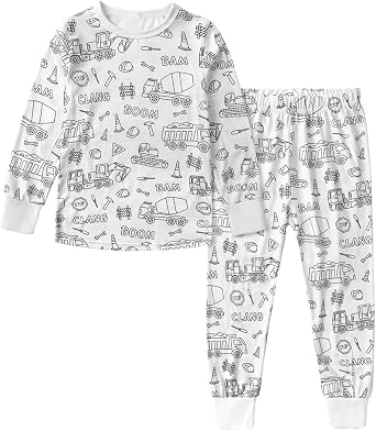 MYGBCPJS Boys Girls 2Pcs Coloring Pajamas Set Kids Hand Painted Long-Sleeve PJS Tee & Pants Snug Fit Colorable Sleepwear