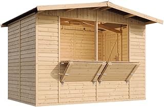 TIMBELA M150 Maison de Jardin en Bois – Étal de Marché avec Comptoir, L336xP263xH232 cm / 6 m², Facile à Monter et à Démonter, Bar Jardin, Abri Multifonctionnel